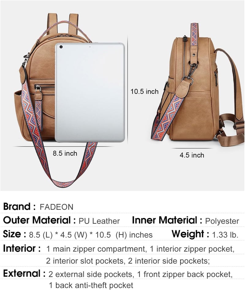 FADEON Mini Backpack Purse for Women, Designer Leather Cute Roomly Small Backpacks, Ladies Shoulder Backpack Fashion Handbag - Image 3